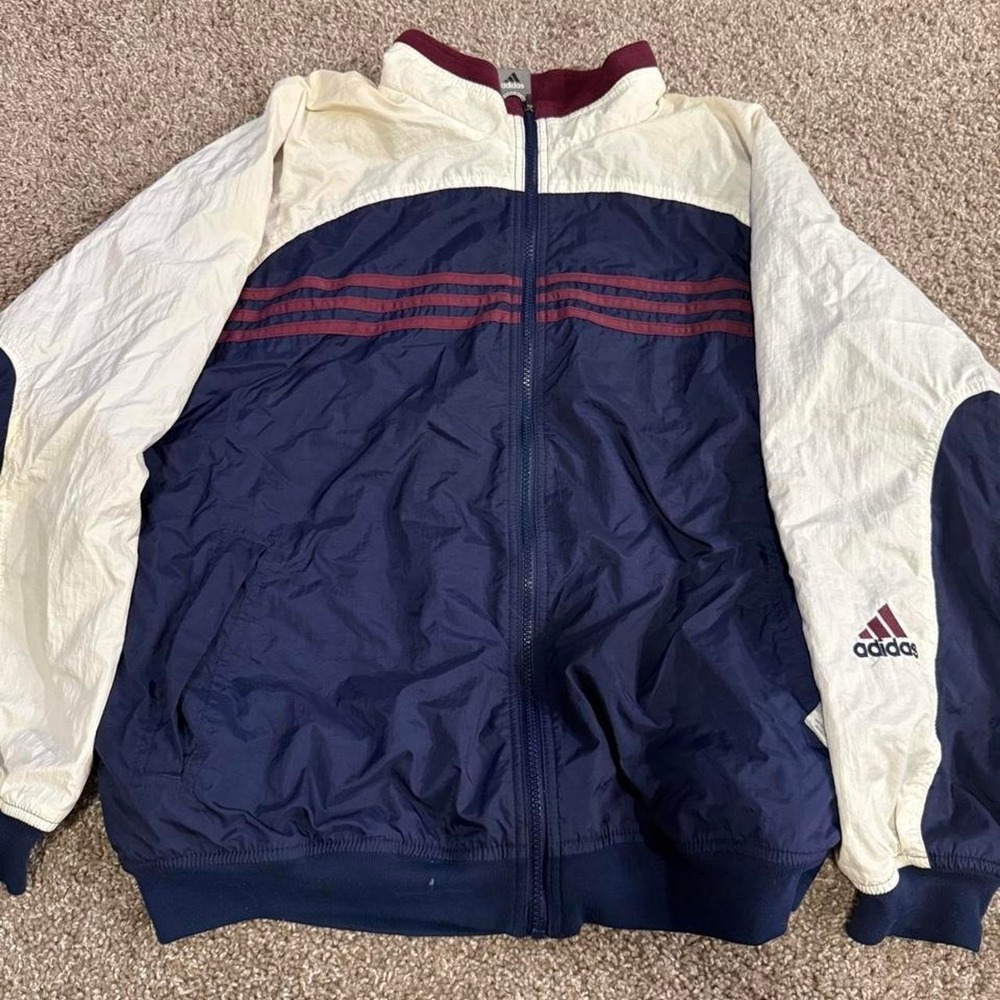 Vintage 90s adidas Reversible Track Jacket Navy Burgundy White Full Zip Large